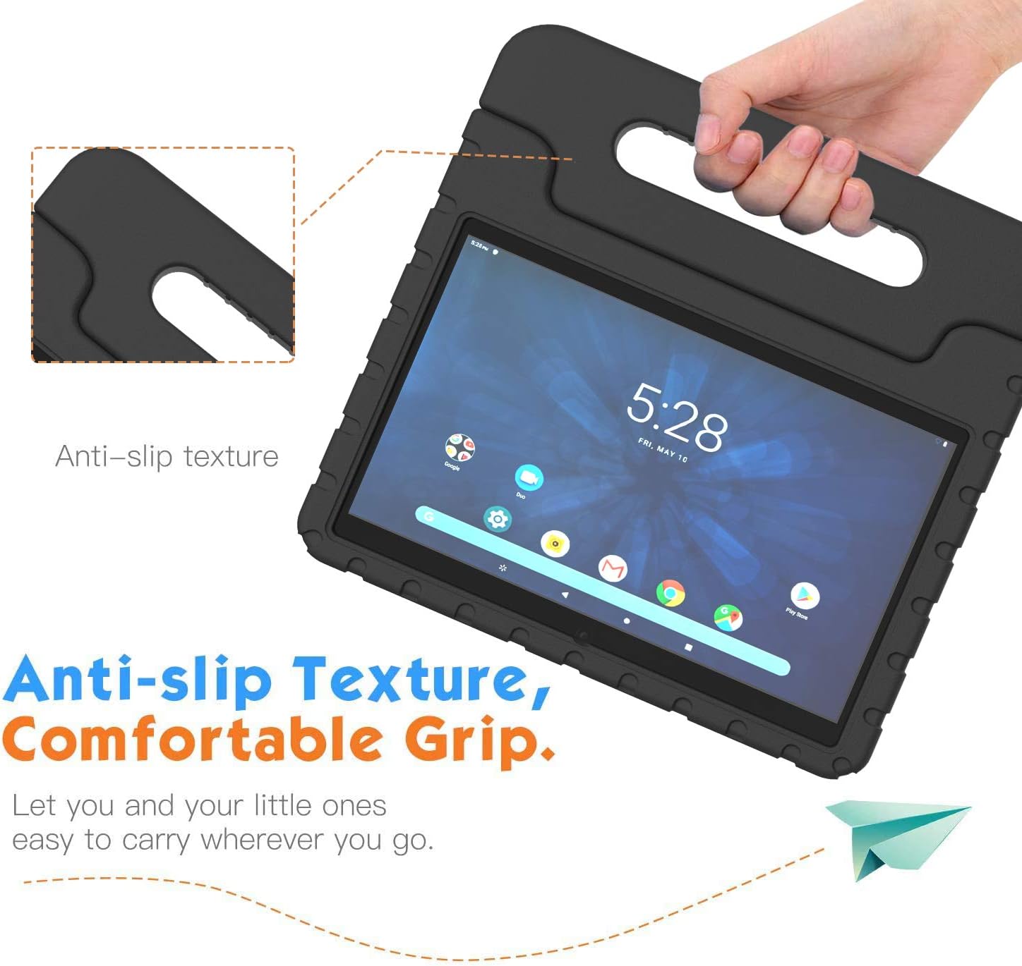 BMOUO Kids Case for Onn 10.1 Tablet 2019, Walamrt Onn 10.1 Tablet Case for Kids, Shockproof Light Weight Handle Stand Kids Case for Onn 10.1 inch Tablet 2019 (Model: ONA19TB003), Black