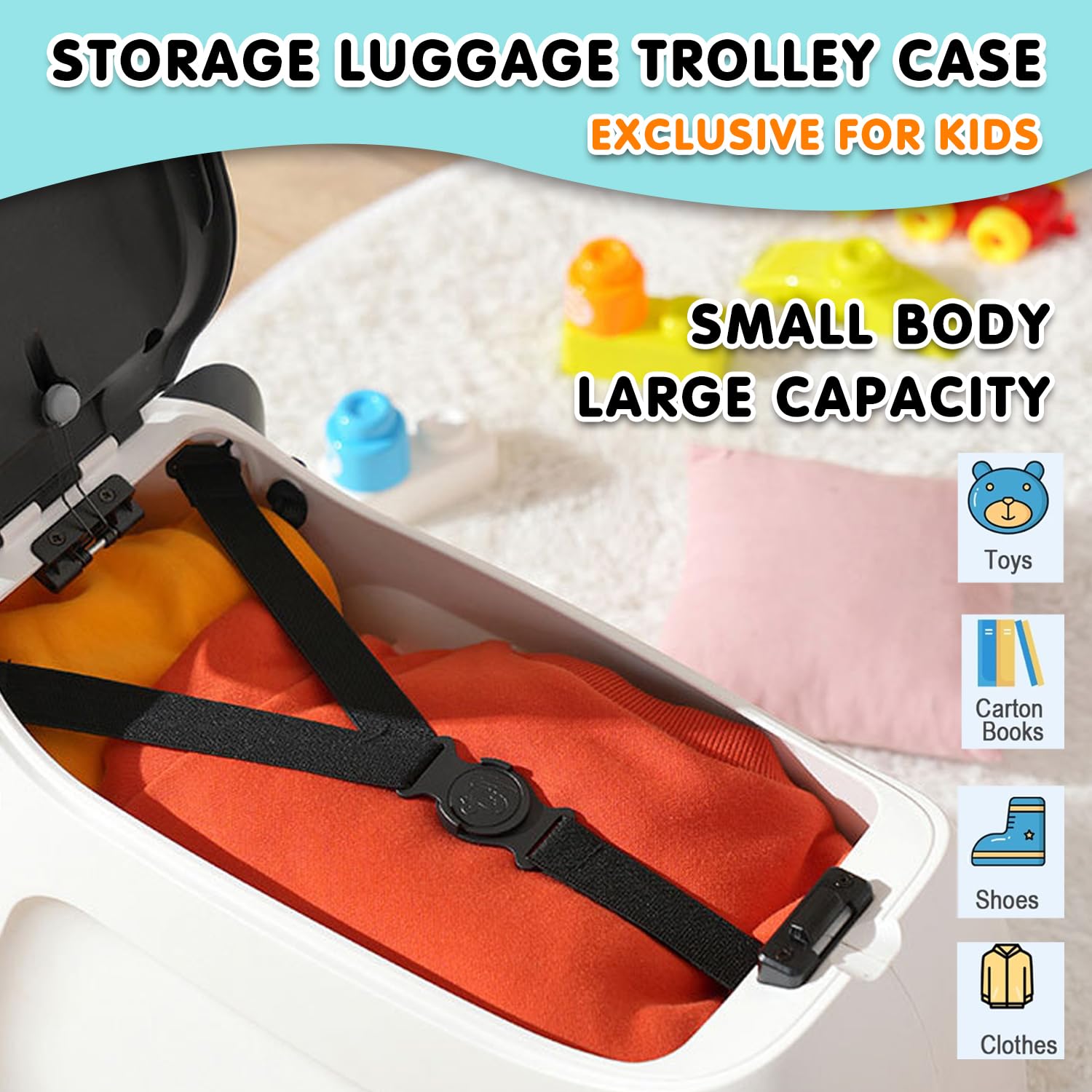 Valigia Panda Cinese per Bambini, Bagaglio da Viaggio per Bambini con Ruote Girevoli, Valigia da Viaggio Leggera per Ragazze, Guscio Impermeabile, 21",Arancia
