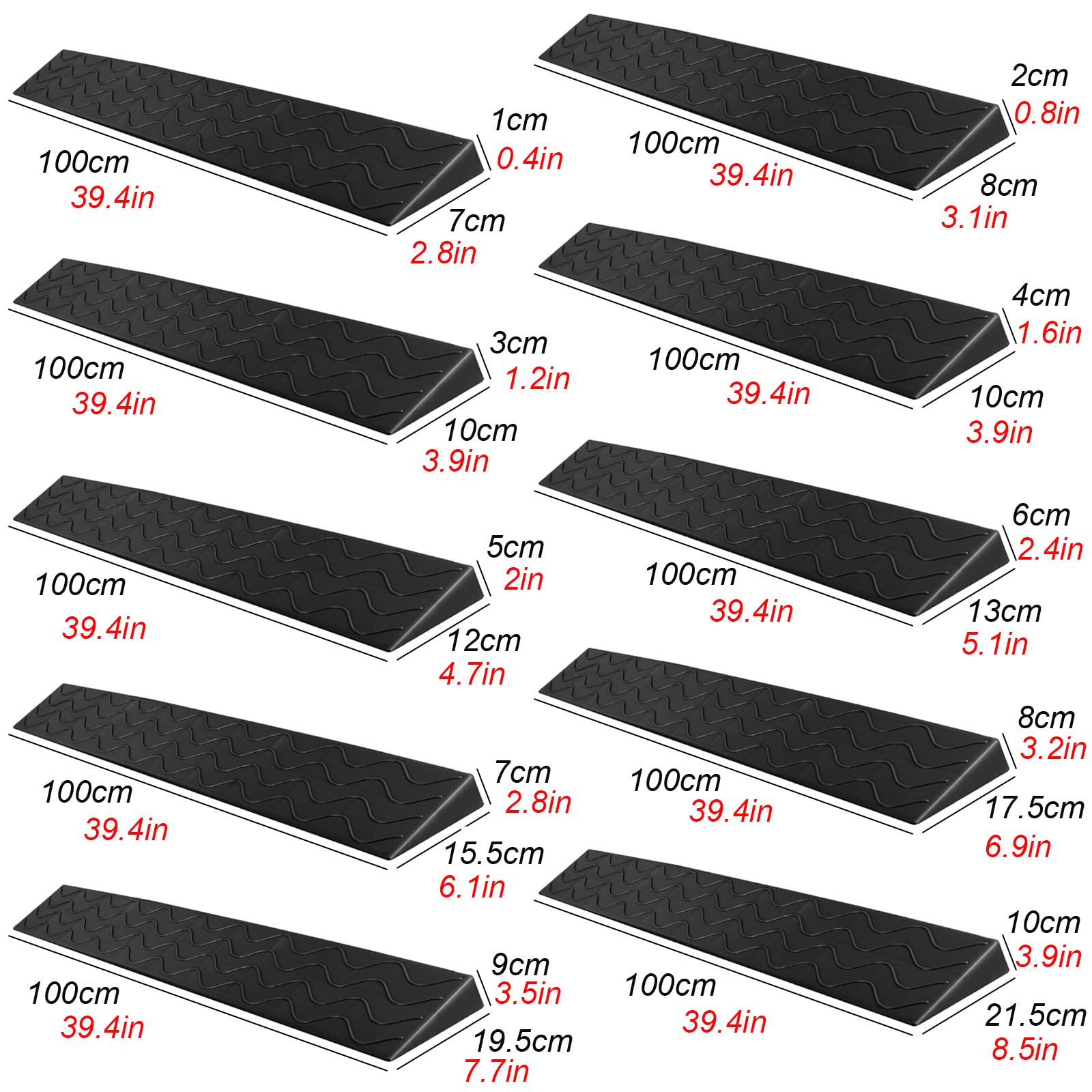Rampa de umbral portátil para interiores para puertas, rampa para silla de ruedas y bordillos con elevación de 1 a 10 cm, ideal para bicicletas, scooters, equipaje y robots de barrido