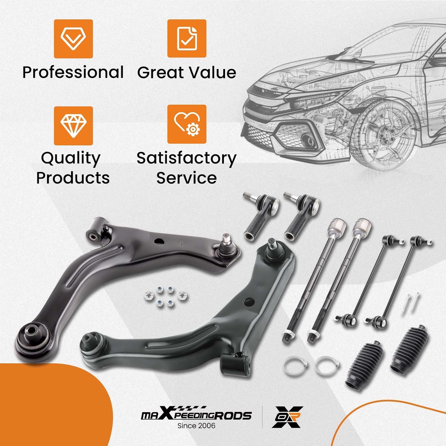 maXpeedingrods 10Pcs Front Lower Control Arm Assembly for Mazda Tribute Ford Escape Mercury Mariner 2005-2009, Lower Control Arms w/Ball Joints+Sway Bar End Links+Inner & Outer Tie Rods+ Boots