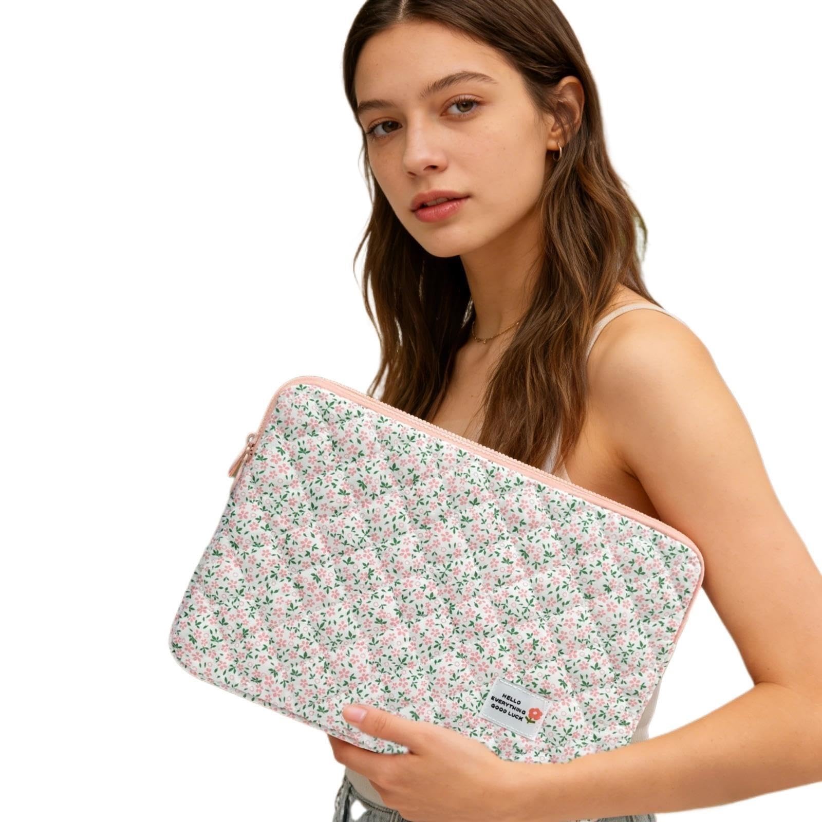 Sac de Protection Floral matelassé avec Pochette for Ordinateur Portable