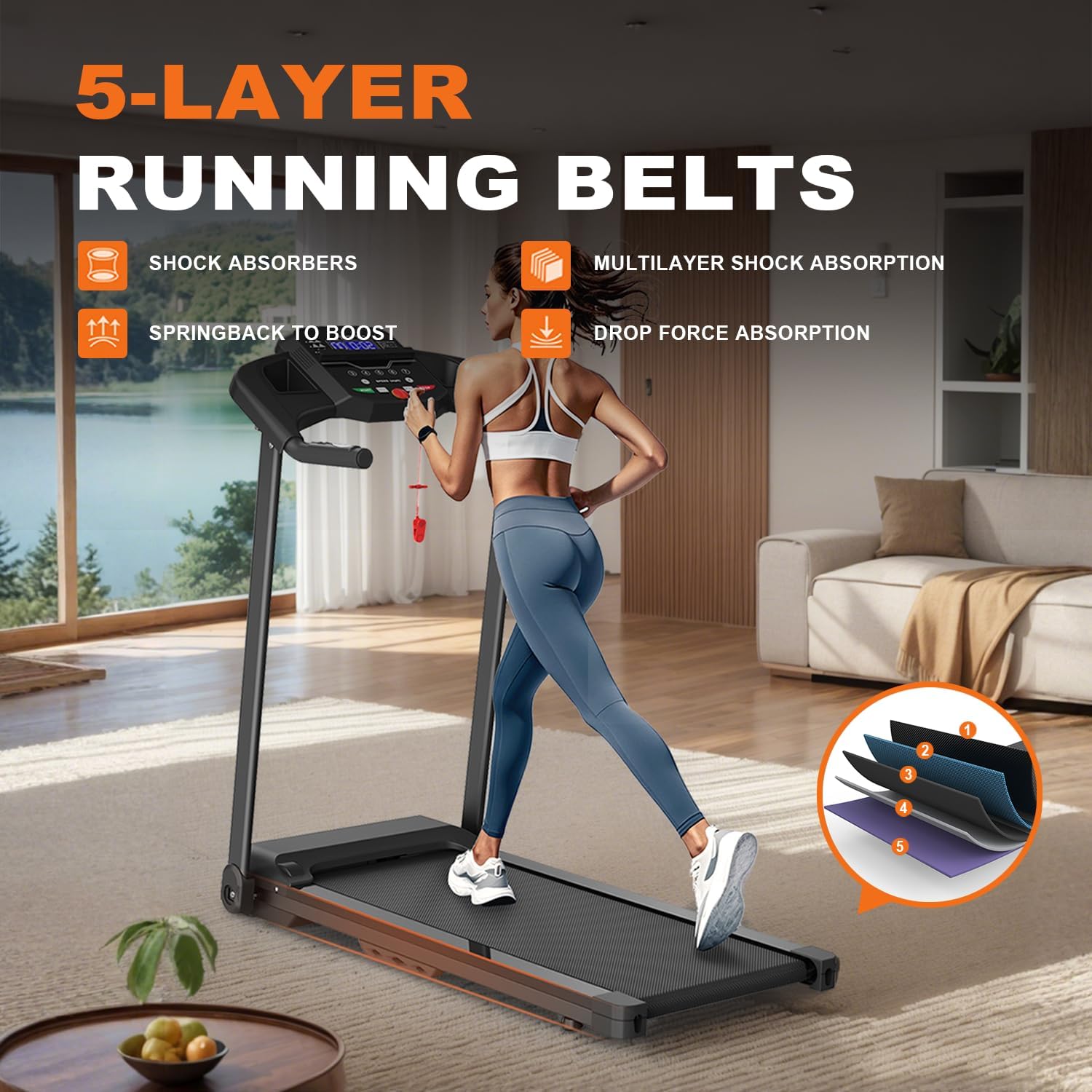 Compact Folding Treadmill with Incline for Home Workouts – Electric Walking Machine with 15 Adjustable Programs, 265 LB Capacity & MP3 Connectivity