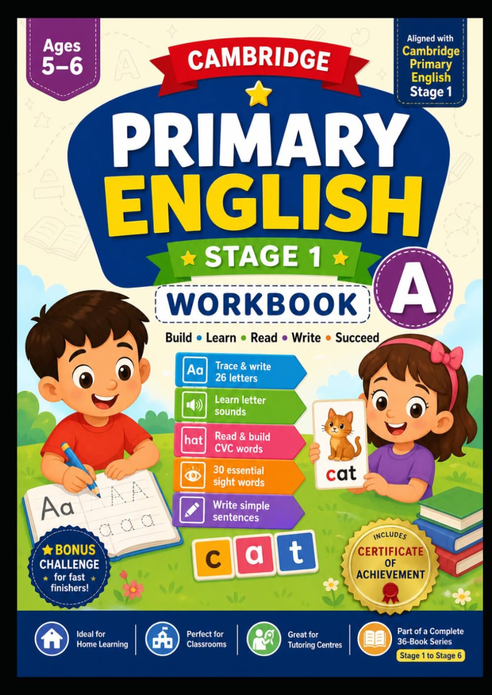 Cambridge Primary English: Stage 1 Workbook A: Phonics, Tracing, CVC Words & Sight Words Practice for Ages 5–6 | Kindergarten English Workbook (Cambridge English)