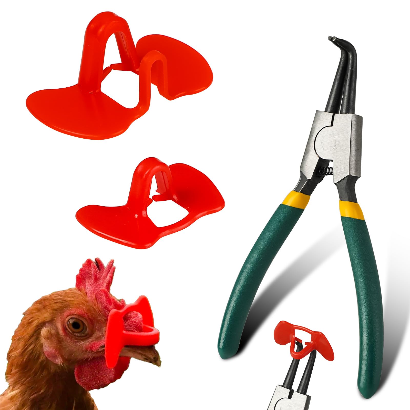 81 Pieces Pinless Peepers for Chickens with Pliers — Gentle Pecking Prevention for Free-Range Poultry (30L+50M+Tool)