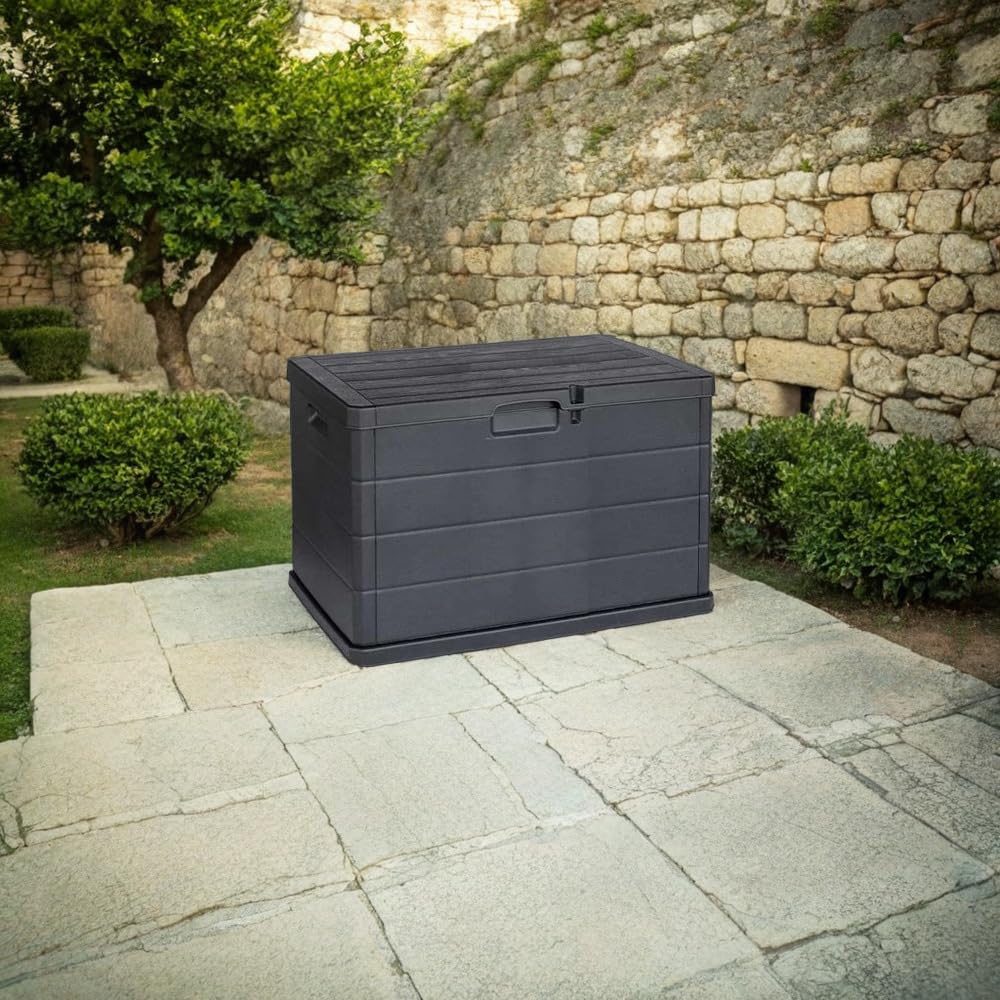 Baule da 170 Litri Effetto Legno Contenitore Stoccaggio Resina Antracite 78x55x52 cm