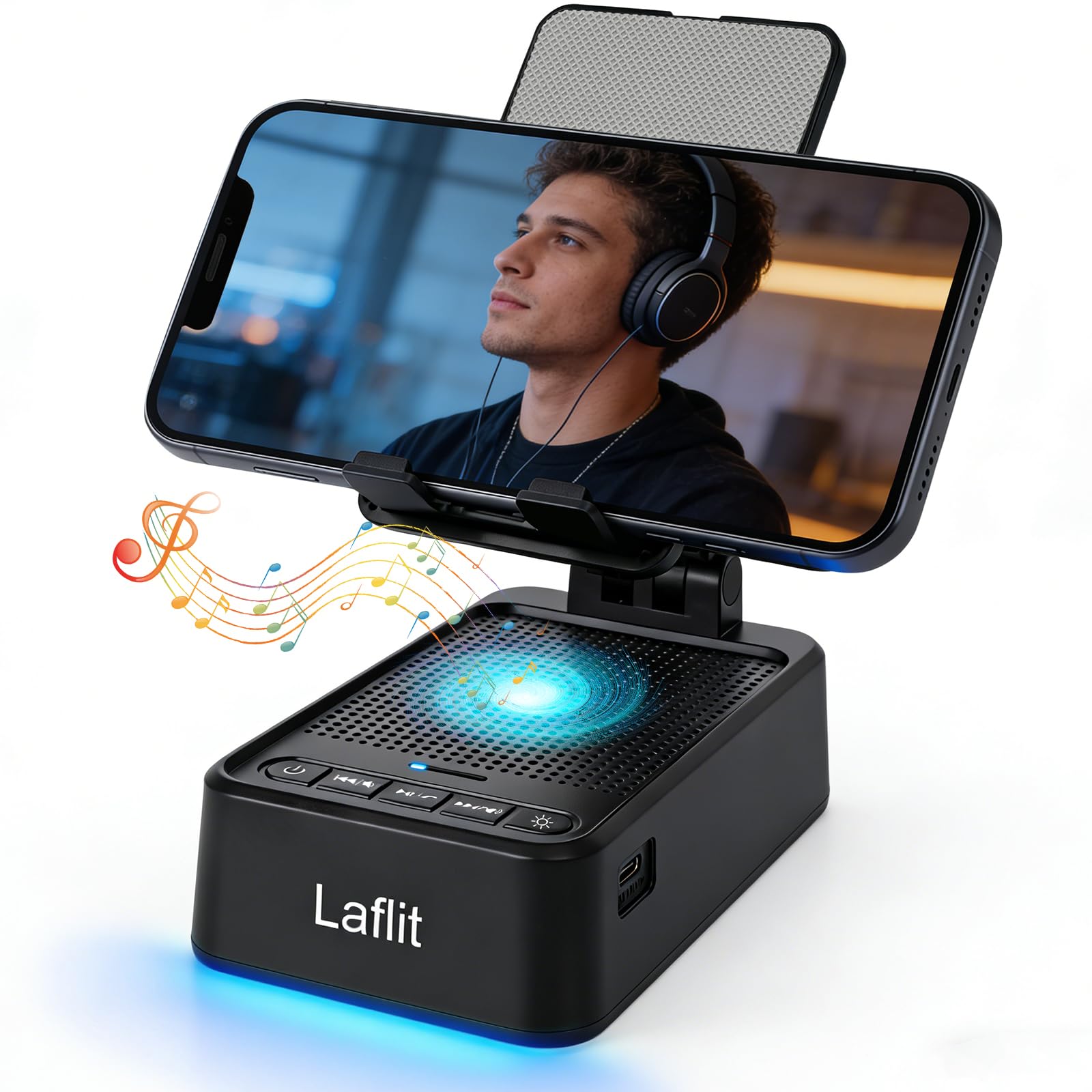 Geschenke für Männer und Frauen, Telefonständer mit Bluetooth-Lautsprecher und LED-Umgebungslicht, HD-Surround-Sound-Lautsprecher, kompatibel mit allen iPhone/Android-Handys, iPad, Kindle