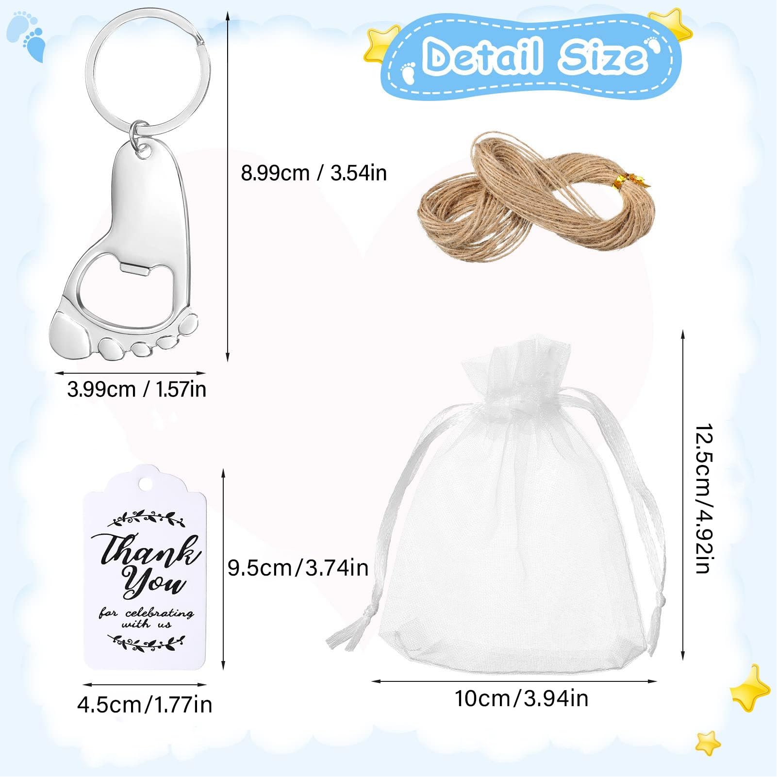 Set 24 Portachiavi Con Impronte Bimbo - Ricordo Speciale Per Baby Shower - Foto 6