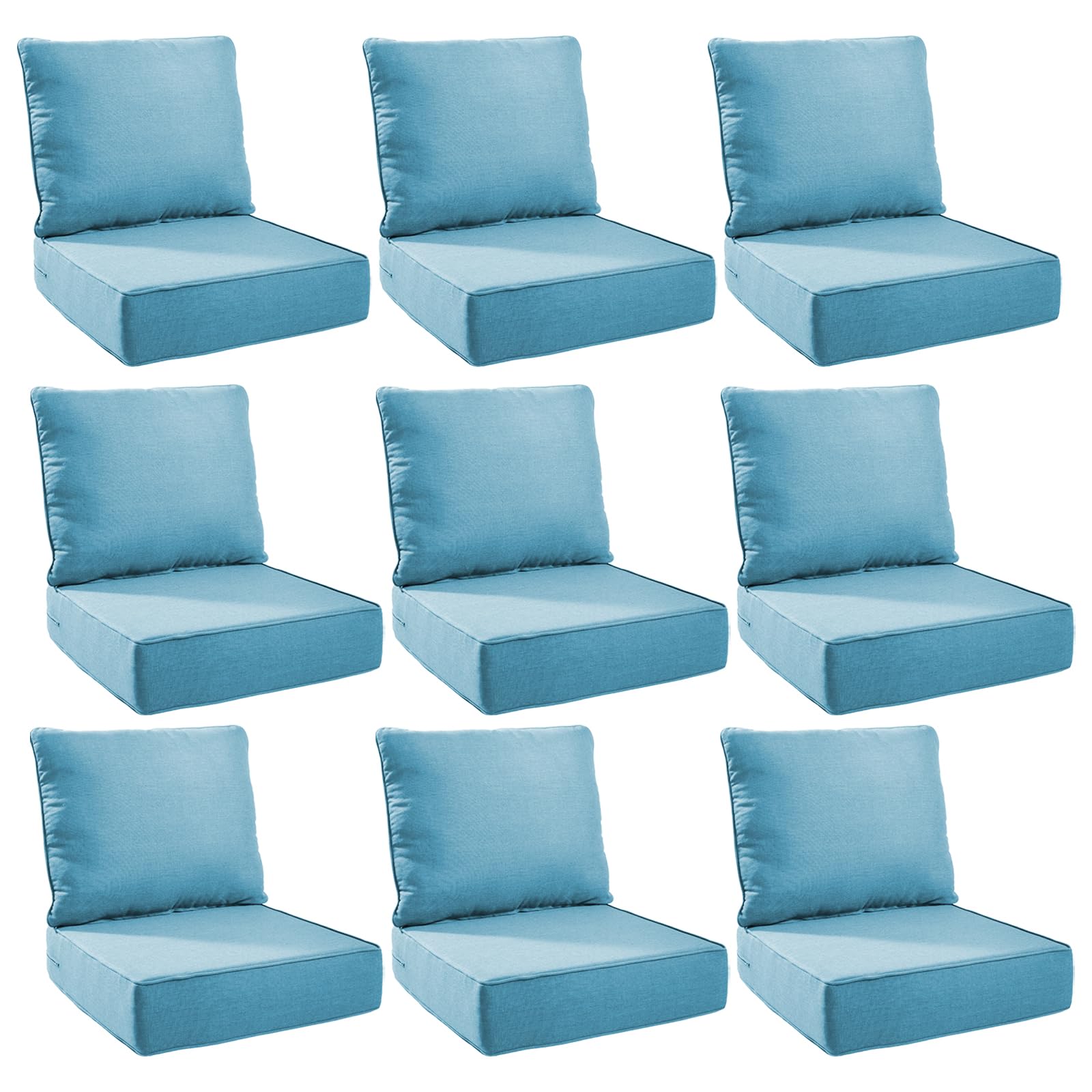 Outdoor Cushion Set for Patio Furniture, UV Resistant, Water Resistant - 6 Inch Thick Foam Garden Cushions– 24x24 Inch Patio Seat Covers for Chair/Sofa/Couch | Light Blue | 9-Pack |