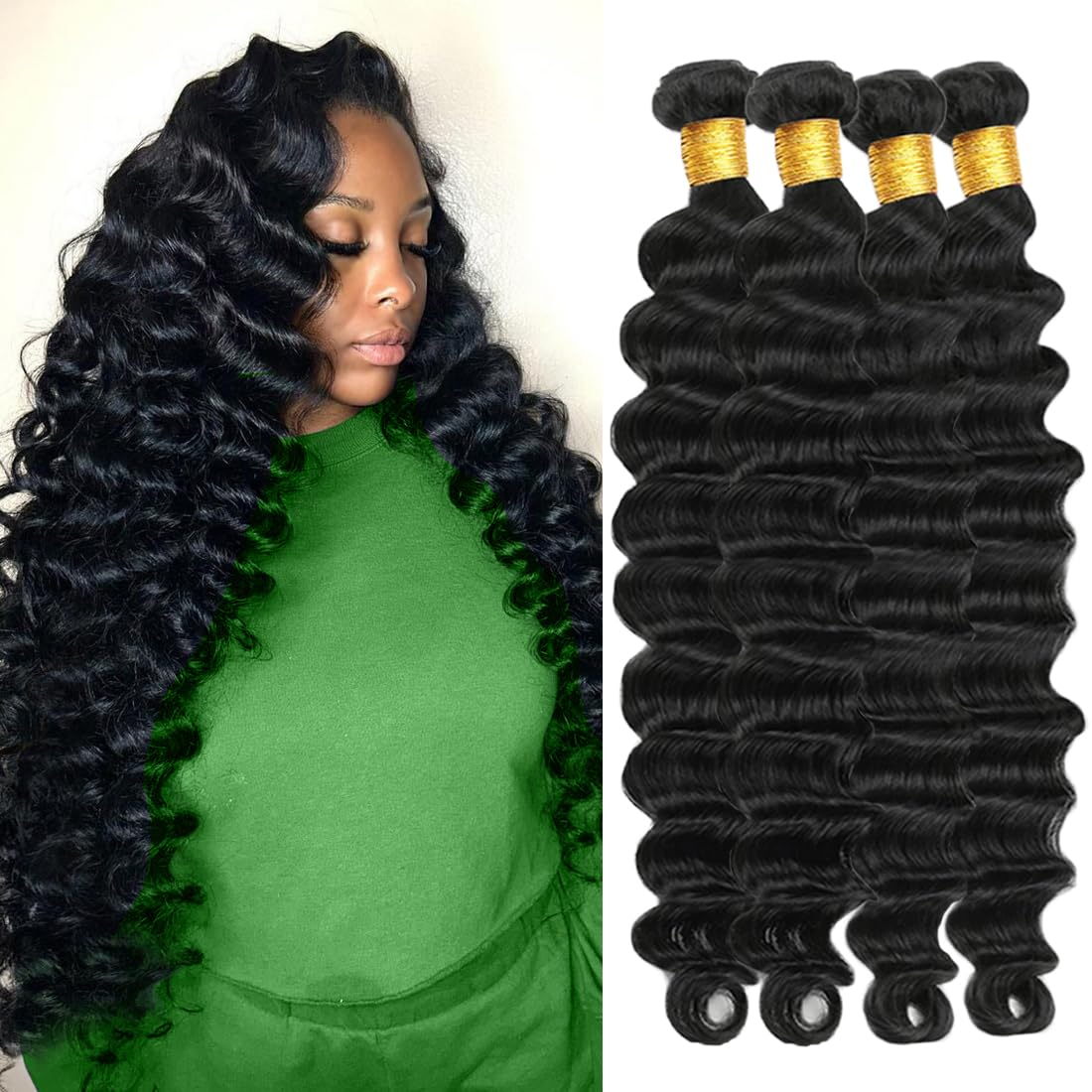 20 20 20 Inch #1B Deep Wave Bundles Human Hair Bundles Deep Curly
