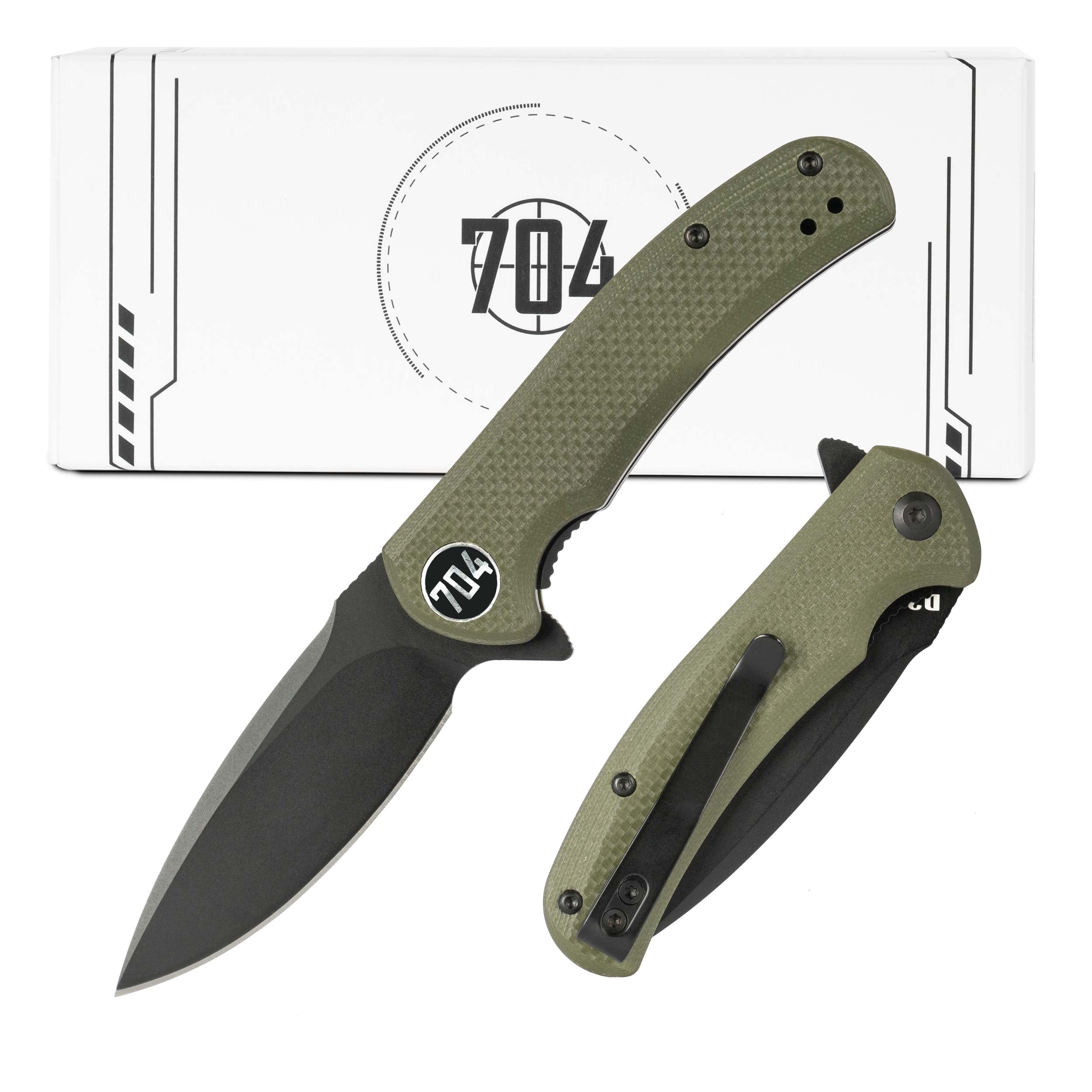 704 Gear Urban Ranger Lite EDC Folding Pocket Knife | Compact 2.91" Blade, D2 Steel, G10 Handle, Reversible Pocket Clip | Olive Drab Green