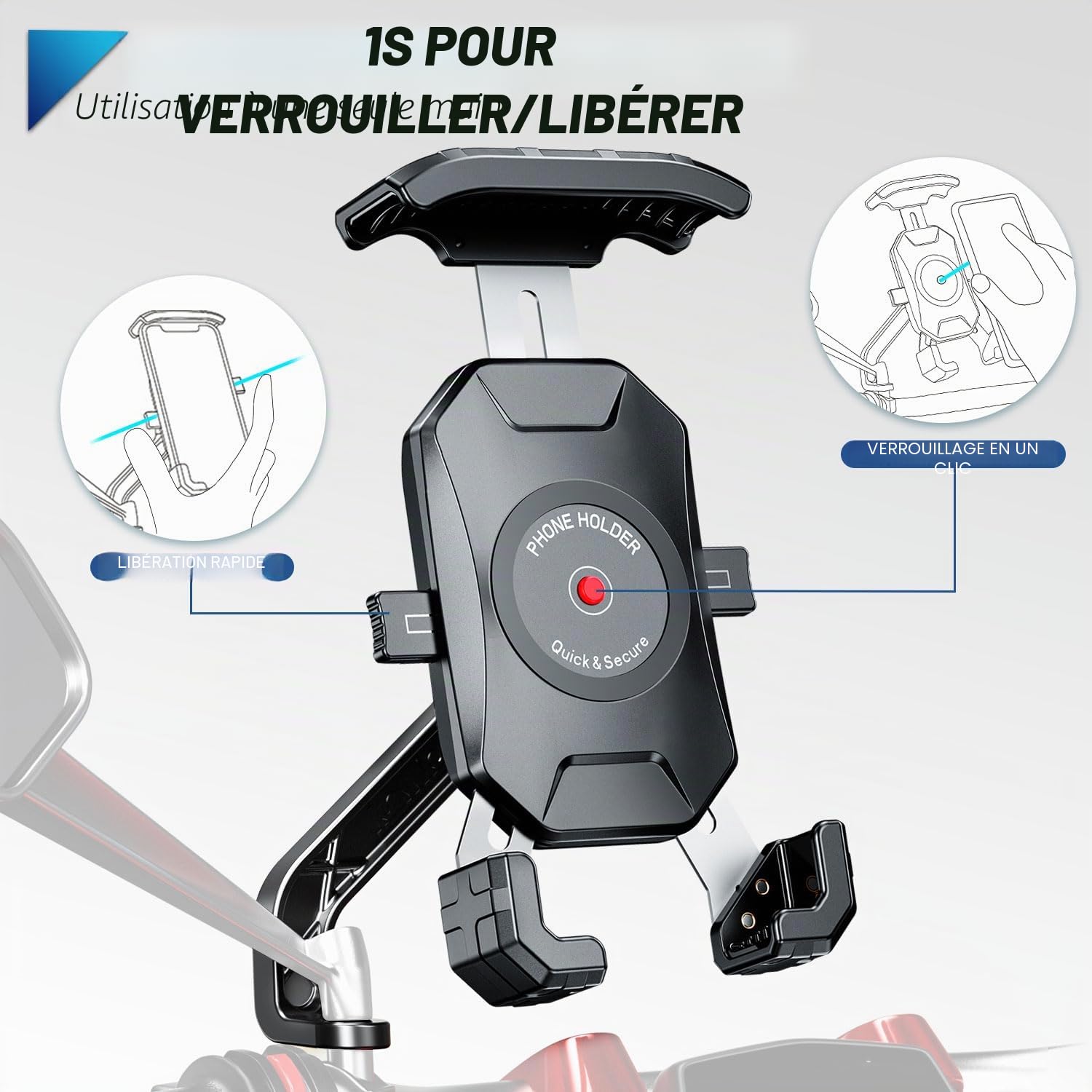 Support Téléphone Moto 360° Rotation Anti-Vibrations Support Smartphone Moto Anti-secousse Porte Telephone Scooter Antirouille Support Telephone Scooter Retroviseur pour 4-7'' Smartphone (Noir)