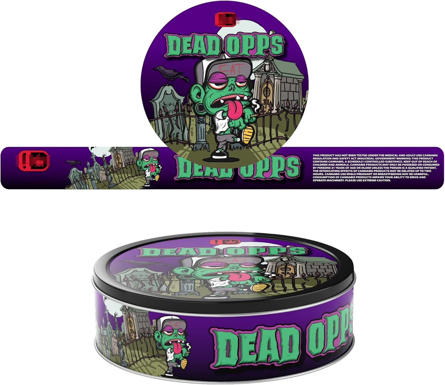 NA-1 Bubble Dead Opps Street Art Cartoon Waterproof Tin Can Stickers - 60 Pack (100ml, 3.5g) - Glossy Vinyl, Metal Surface