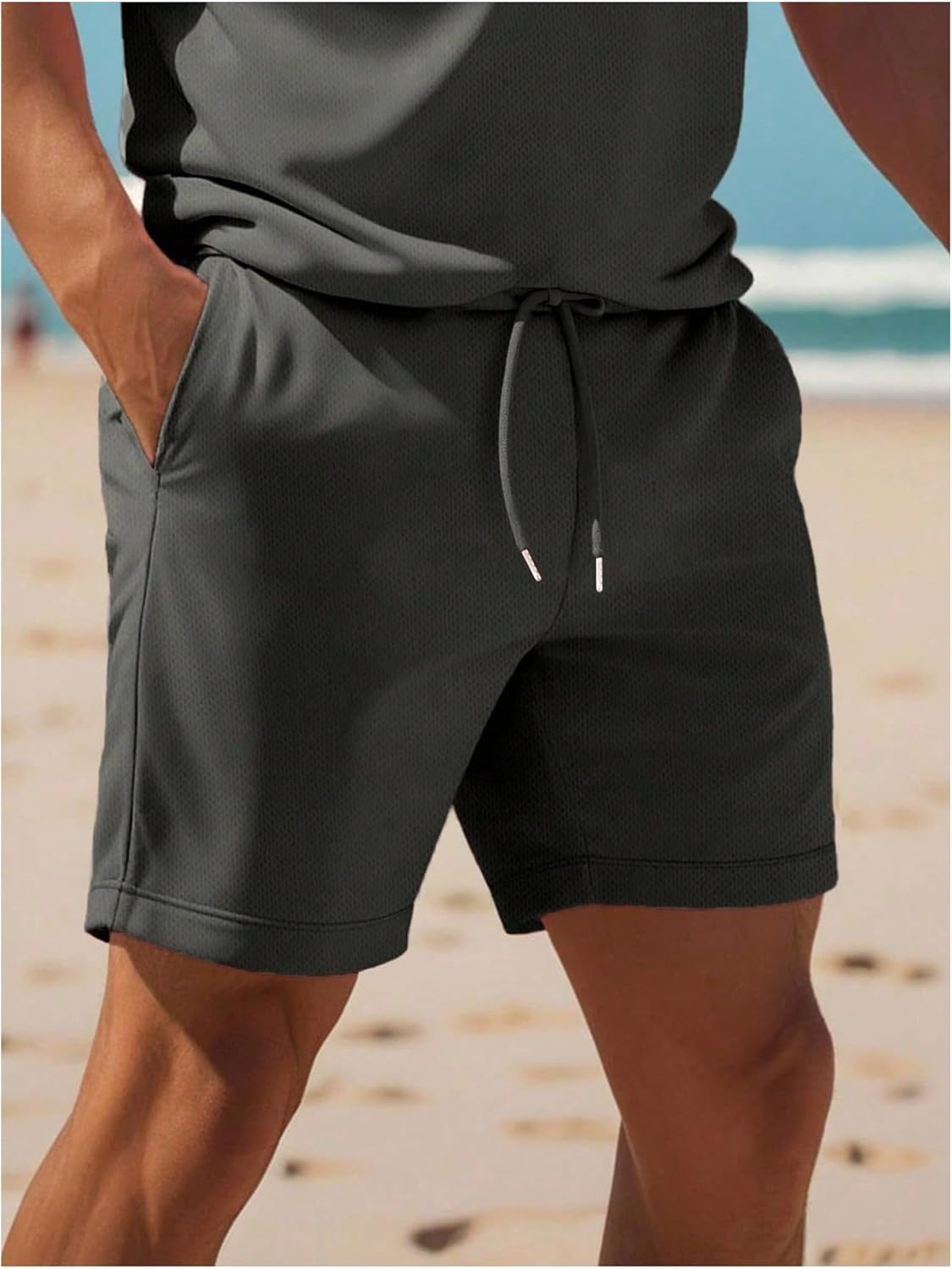 WDIRARA Men's 2 Piece Outfit Short Sleeve Collar Golf Shirt Drawstring Shorts Set Workout Athletic Tracksuit - Image 4