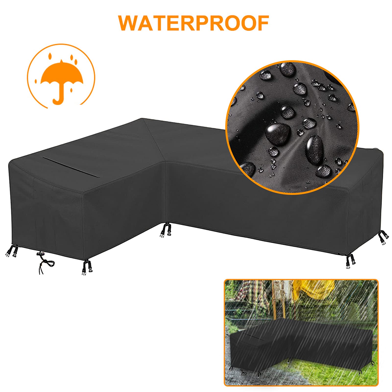 Coperture Per Divani Da Giardinoc, copertura mobili giardino,210×270×90CM 210D Poliestere Copertura di Panca Impermeabile Copridivano a forma di L Sinistra corta-destra lunga