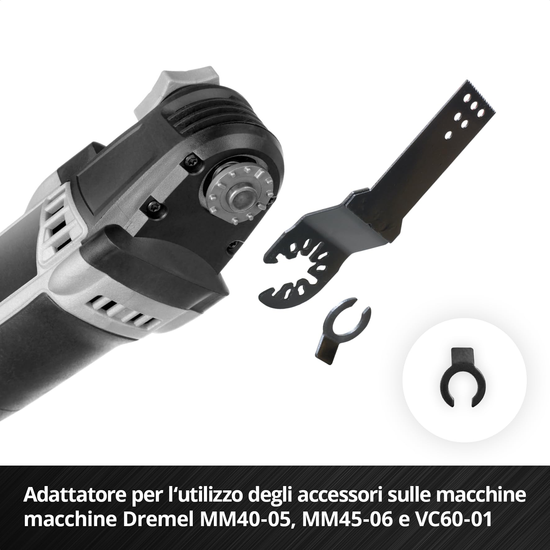 Originale Einhell Set multiutensile XL-PLUS-CASE 10 pz. (lama HCS/TCS semitonda, raspa delta TCS, segmento TCS, raschietto rigido, adattatore Dremel)