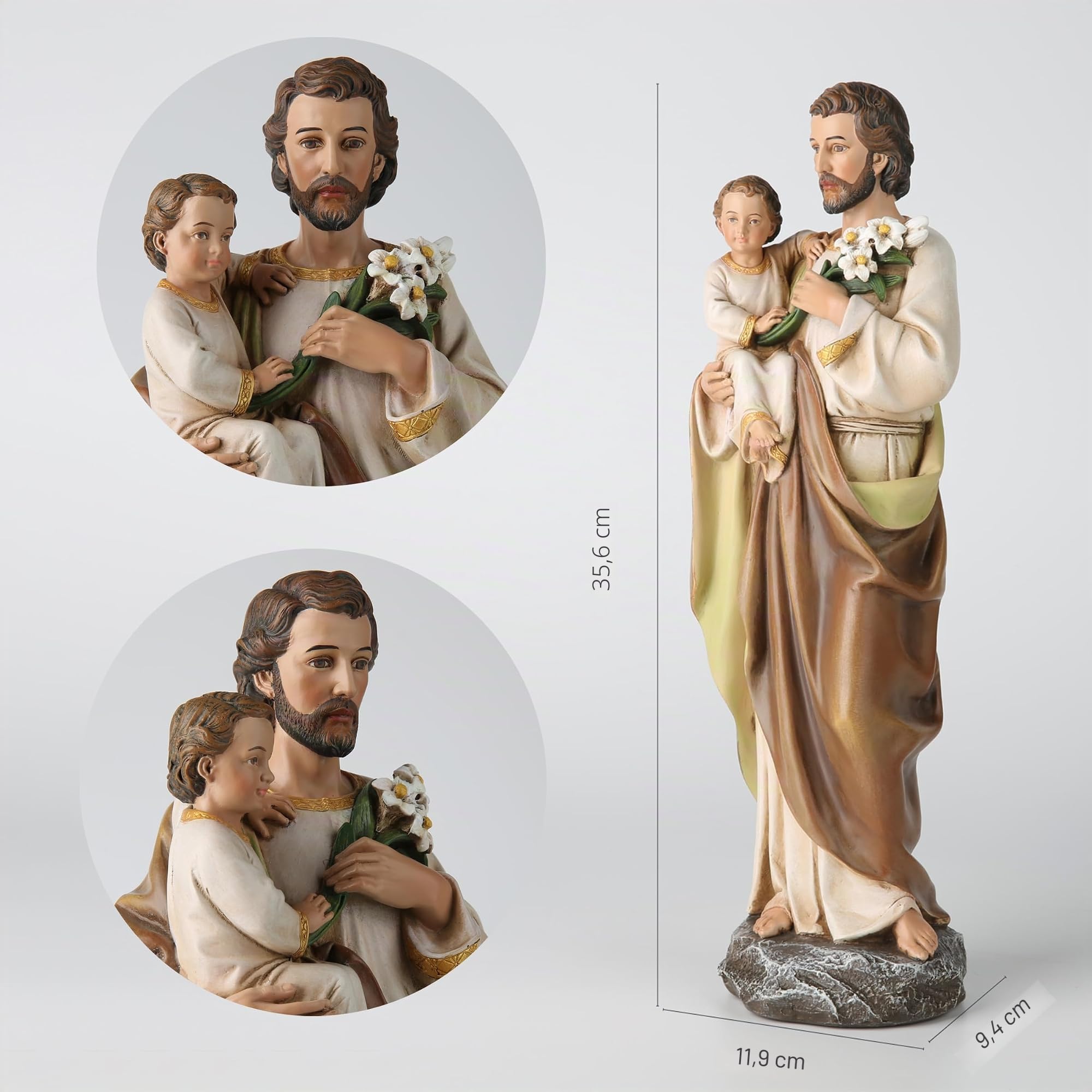 Buildclassic - Statua cattolica di San Giuseppe e Gesù Bambino, figura di San cattolico, regalo religioso per la festa del papà, decorazione per interni ispiratrice, 35,6 cm di altezza, dipinta a mano