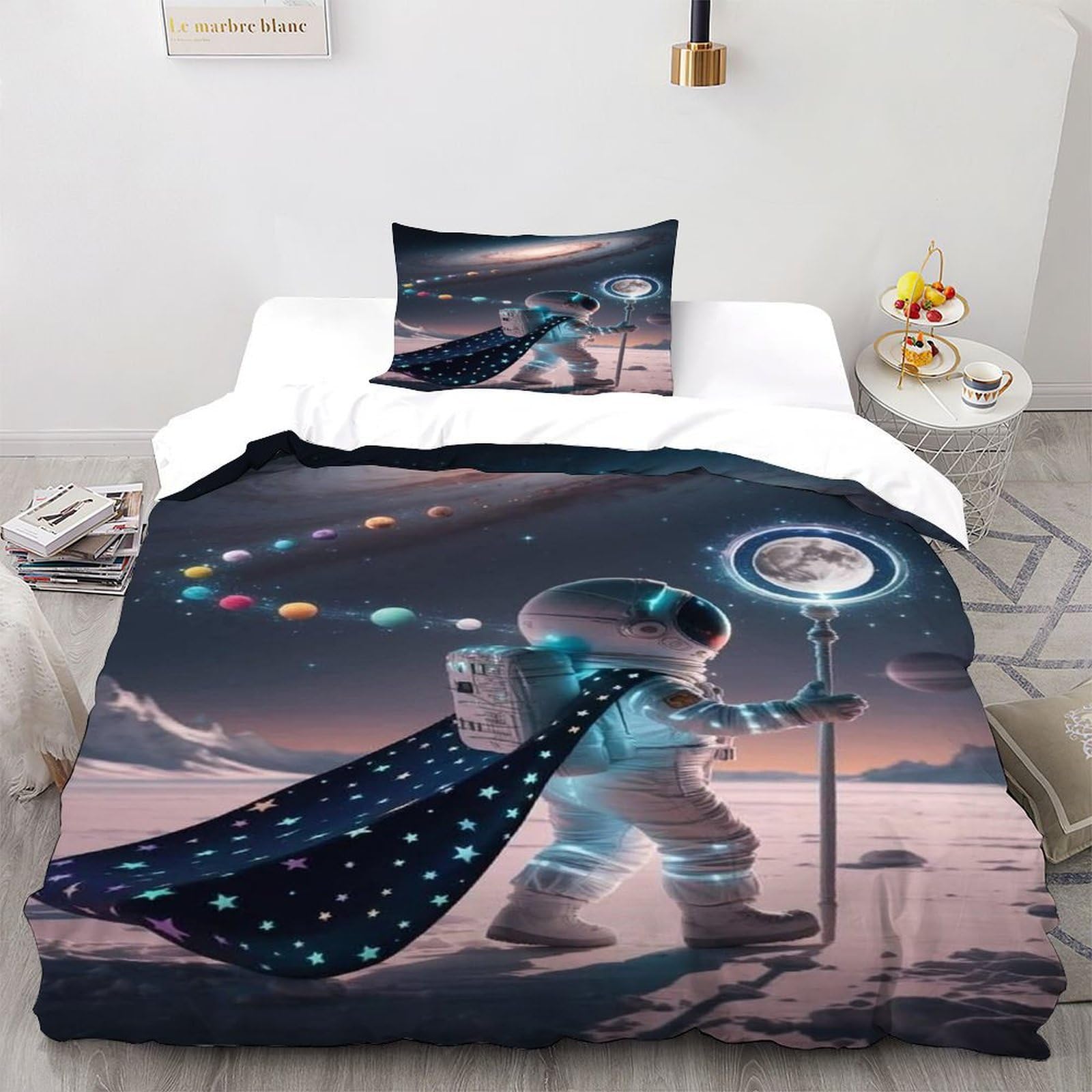 Housse de couette mer étoilée 135x200 microfibre avec taie d'oreiller pour lit single