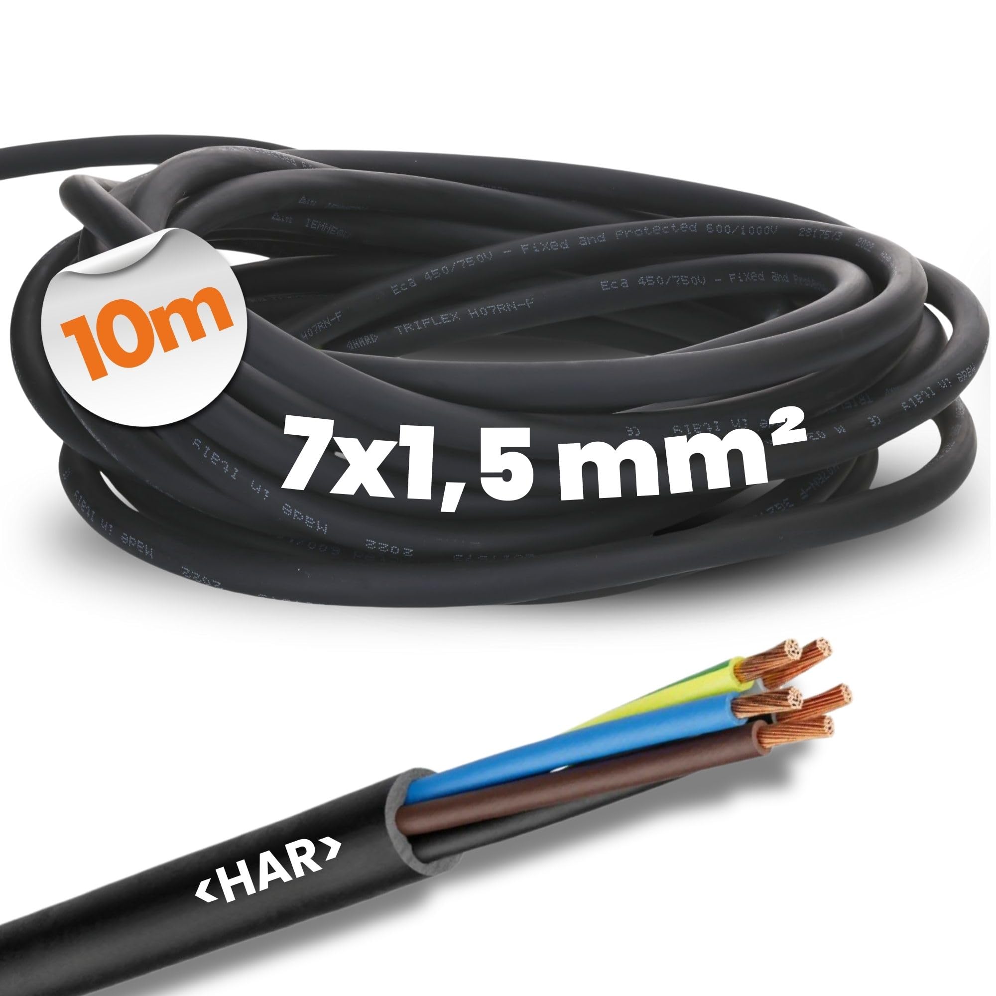 Lapp 10m Gummileitung H07RN-F 7G1,5 mm² - UV-Beständiges Stromkabel Schwarz | Hochflexible Anschlussleitung für Außenbereich und Industrie - Ölbeständig, flammwidrig und extrem wetterfest
