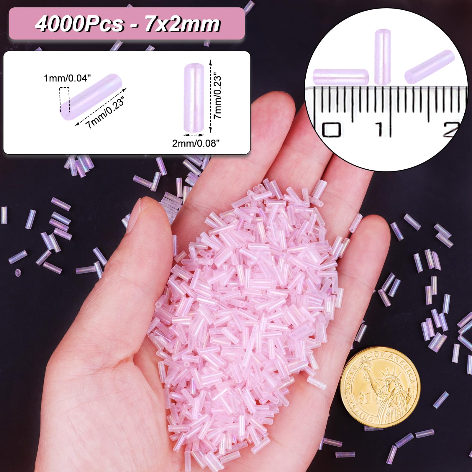 4000 cuentas de corneta, cuentas de tubo para hacer joyas, pequeñas cuentas largas para bordar, manualidades, pulseras, collares, suministros, 7 x 2 mm