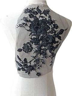 Blossom 3D Flower Applique, Beaded Sequins Flower LACE Patch Bridal Wedding Dress Embossed Beading Embroidery lace Appliques Motif Sewing Craft (Black) - Buy now