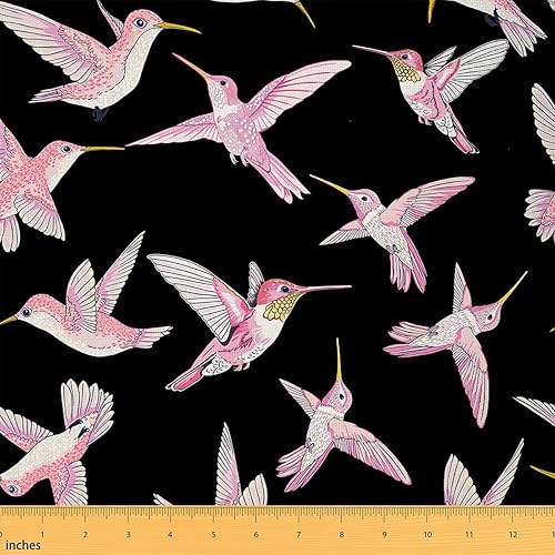 The Yard - Tela de colibrí rosa de The Yard, tela de tapicería de animales salvajes con pájaros lindos para sillas y sofá, tela rústica para amantes