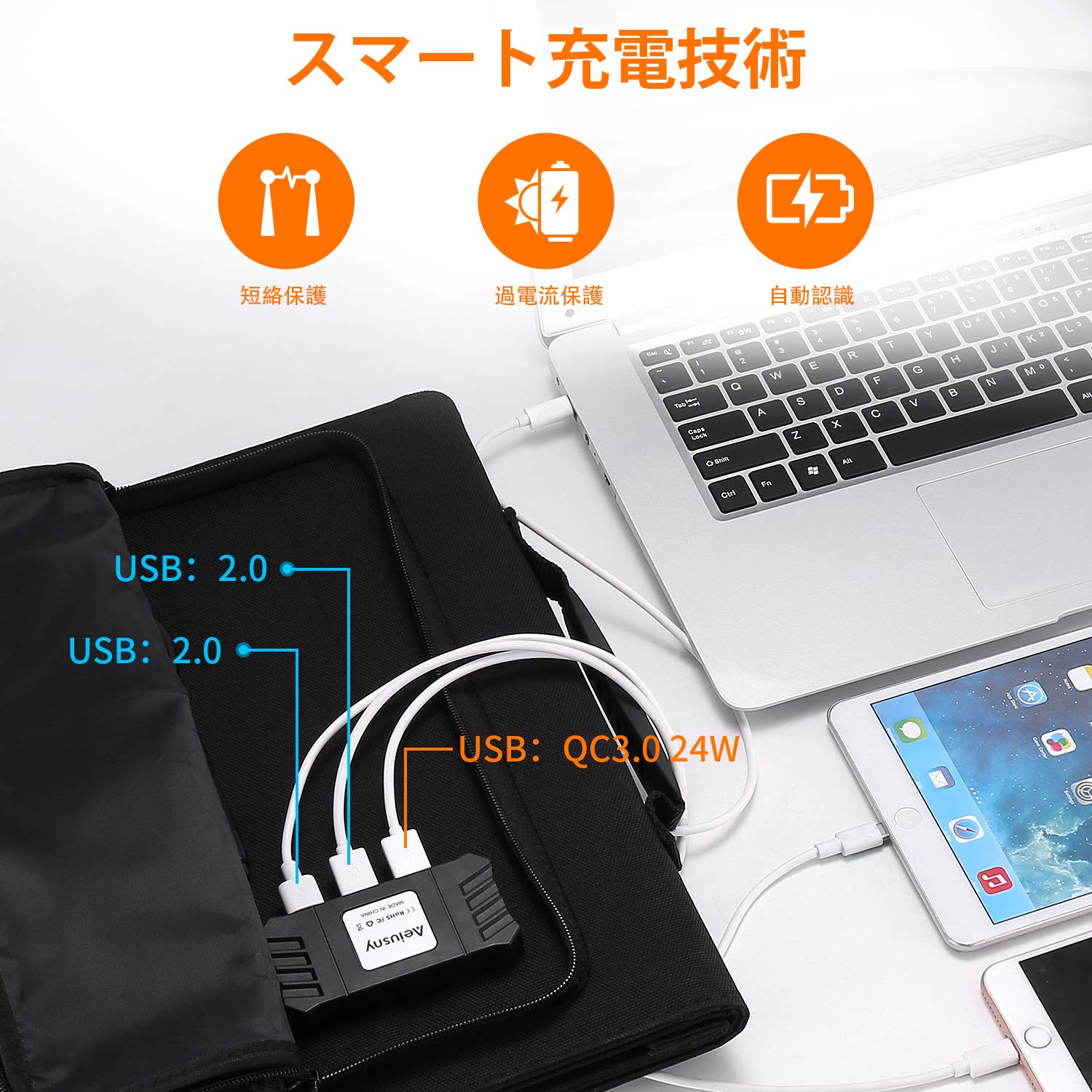 Aeiusny 折りたたみ式 ソーラーパネル 充電器 60W USB