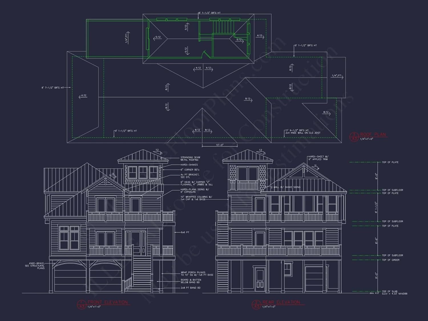 13-Mann House Plan - Unique Beach House Floor Plan with 3 Floors & 5 Bedrooms
