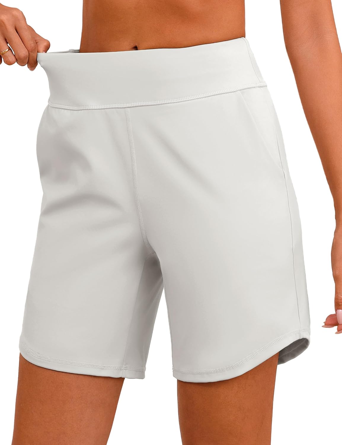 Quenteen Women's 7'' Athletic Shorts with Pockets High Waisted Bermuda Shorts Walking Running Yoga Jogger