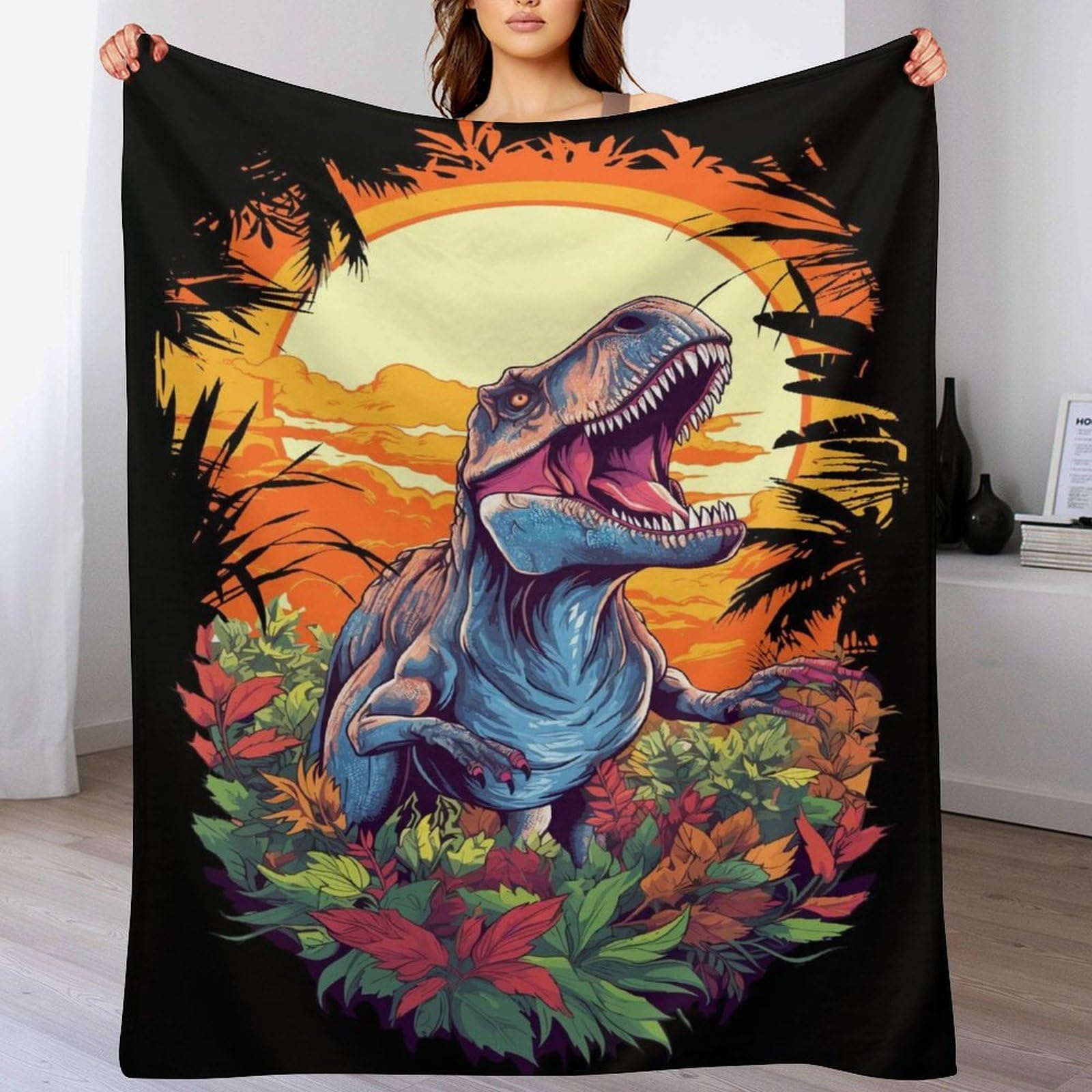 Manta de dinosaurios extrasuave y cálida con aislamiento térmico de franela
