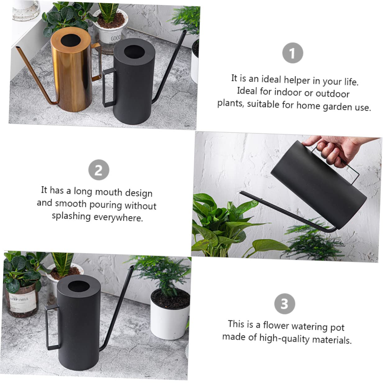 Regadera Acero Inoxidable de Gran Capacidad Negra de Plantas