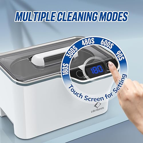 Miniatura 4 de LifeBasis Limpiador ultrasónico de joyas, máquina profesional de limpieza ultrasónica de 20 onzas (20.3 fl oz) con temporizador digital, soporte de