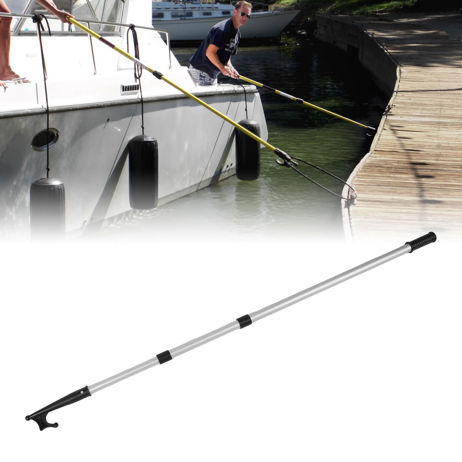 Alomejor Gancio per Barca, Gancio per Barca Telescopico in Alluminio Lunghezza Regolabile con Impugnatura Ergonomica Antiscivolo, per Marino Leggero e Robusto per Ormeggio di Attracco di Yacht di