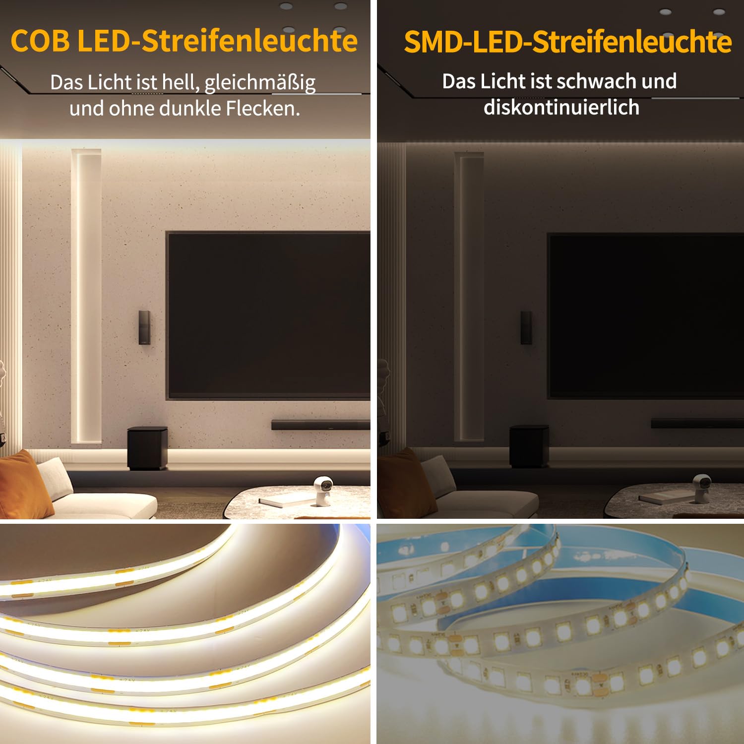 Cob striscia LED 15 m, controllo app, con telecomando, striscia LED flessibile dimmerabile, DC24 V, 3000 K, luce bianca calda, utilizzabile per camera da letto, stanza, decorazione fai da te