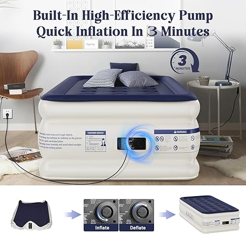 Miniatura 4 de Colchón de aire individual con bomba incorporada, colchón inflable con parte superior flocada suave, colchón inflable a prueba de fugas, cama de