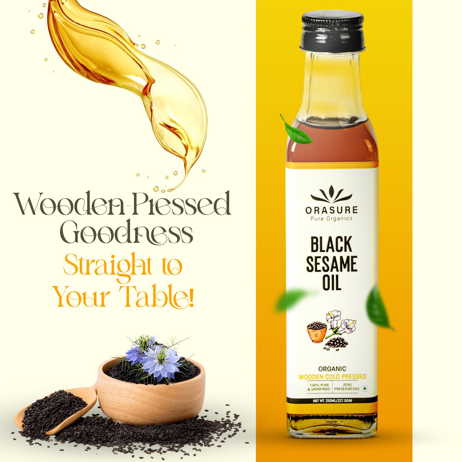 Orasure Organic Black Sesame Oil | Wooden Cold Pressed Oil for Cooking | Gingelly Oil | Til Ka Tel | Pure and Unrefined | Zero Preservative | Kolhu/Kacchi Ghani/Chekku | With Multipurpose Usage | 250ml - Image 5 thumbnail