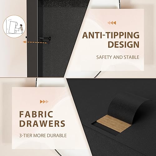 Miniatura 6 de Flamaker Cómoda para dormitorio, cómoda de 9 cajones, cómoda ancha, cajones de almacenamiento de tela, organizador de almacenamiento negro para