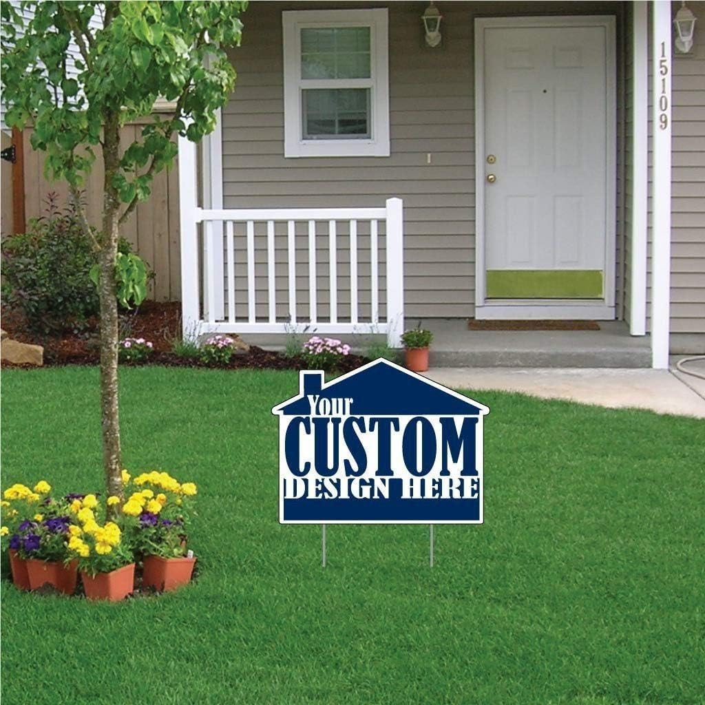 VictoryStore Realtor Yard Signs: Custom Realtor House Shaped Yard Sign - Set of 2-16.5 inches x 21 inches Printed 2 Sided Full Color Includes 2 EZ Stakes per Sign (2)