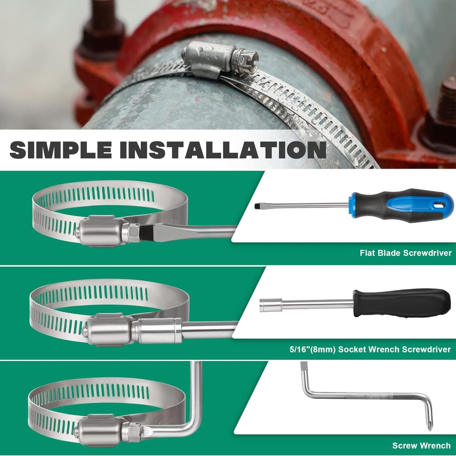Abrazadera de manguera de acero inoxidable ajustable para línea de combustible, con tornillo sin fin, 50 unidades, ancho de sujeción: 8 mm (16-25 mm).