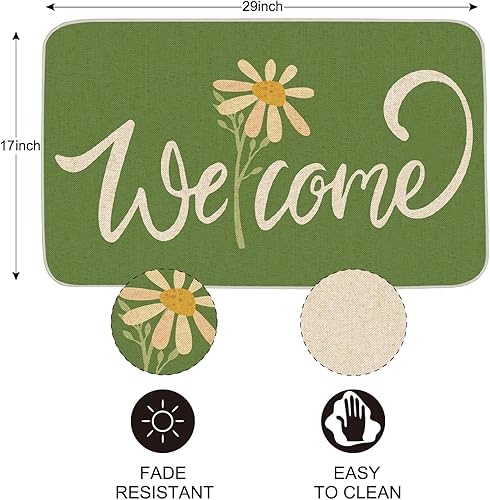 Miniatura 3 de Tapete decorativo de bienvenida de primavera, tapete decorativo de flores para casa de campo de bajo perfil, tapete para decoración del hogar,