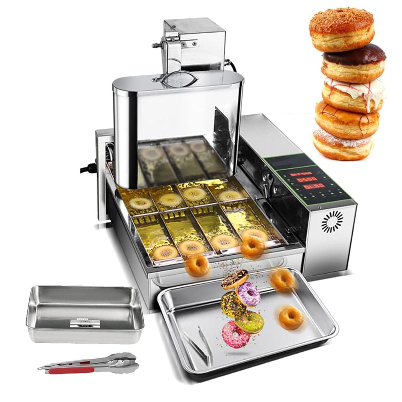 Donuts Making Machine Frying Mini Donuts Maker Adjustable Thickness Stainless Steel 5.5L Hopper 1750 Unit/h Donut Maker With Intelligent Control Panel(110V)