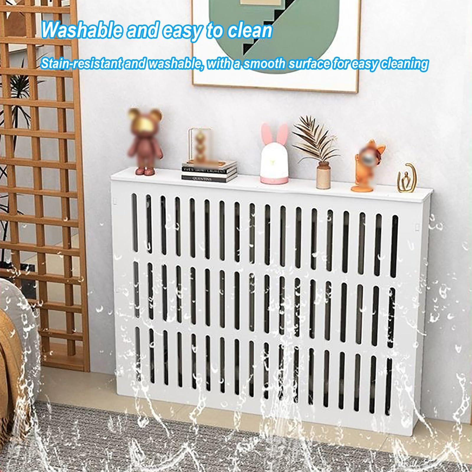 Modern Radiator Covers Shelf for Home, Vertical Louvered Grill Shelf, White Heater Covers for Standing Radiator, Easy to Install(100x90x25cm/39x35x10in)