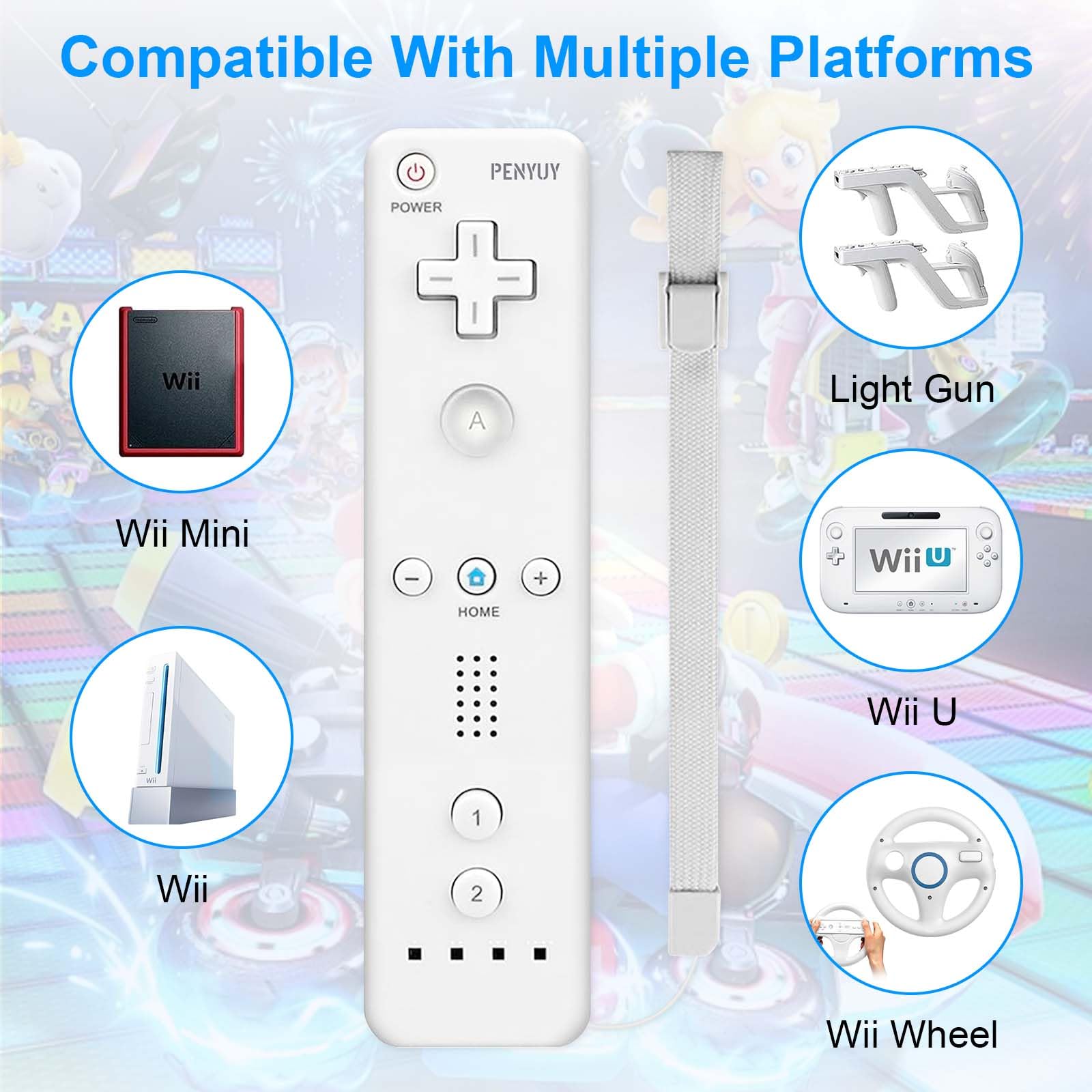 PENYUY Remote Controllers for Wii,Replacement Remote Game Controller Compatible with Nintendo Wii/Wii U, with Silicone Case and Wrist Strap (White)