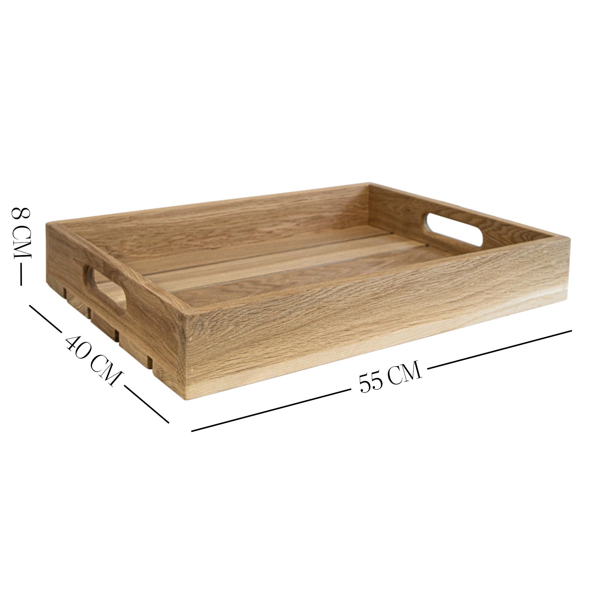 Eichentablett aus Massivholz – Serviertablett aus Eiche mit hohem Rand – Wahlweise 55 x 40 x 8 cm oder 50 x 35 x 8 cm – Holztablett für Frühstück, Küche und Dekoration (55x40x8cm)