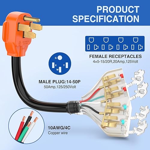 Miniatura 30 de Nilight Cable adaptador de cargador EV de 50 amperios a 50 amperios de 4 clavijas de cobre puro 250 V para soldador, conversión de enchufe Enchufe