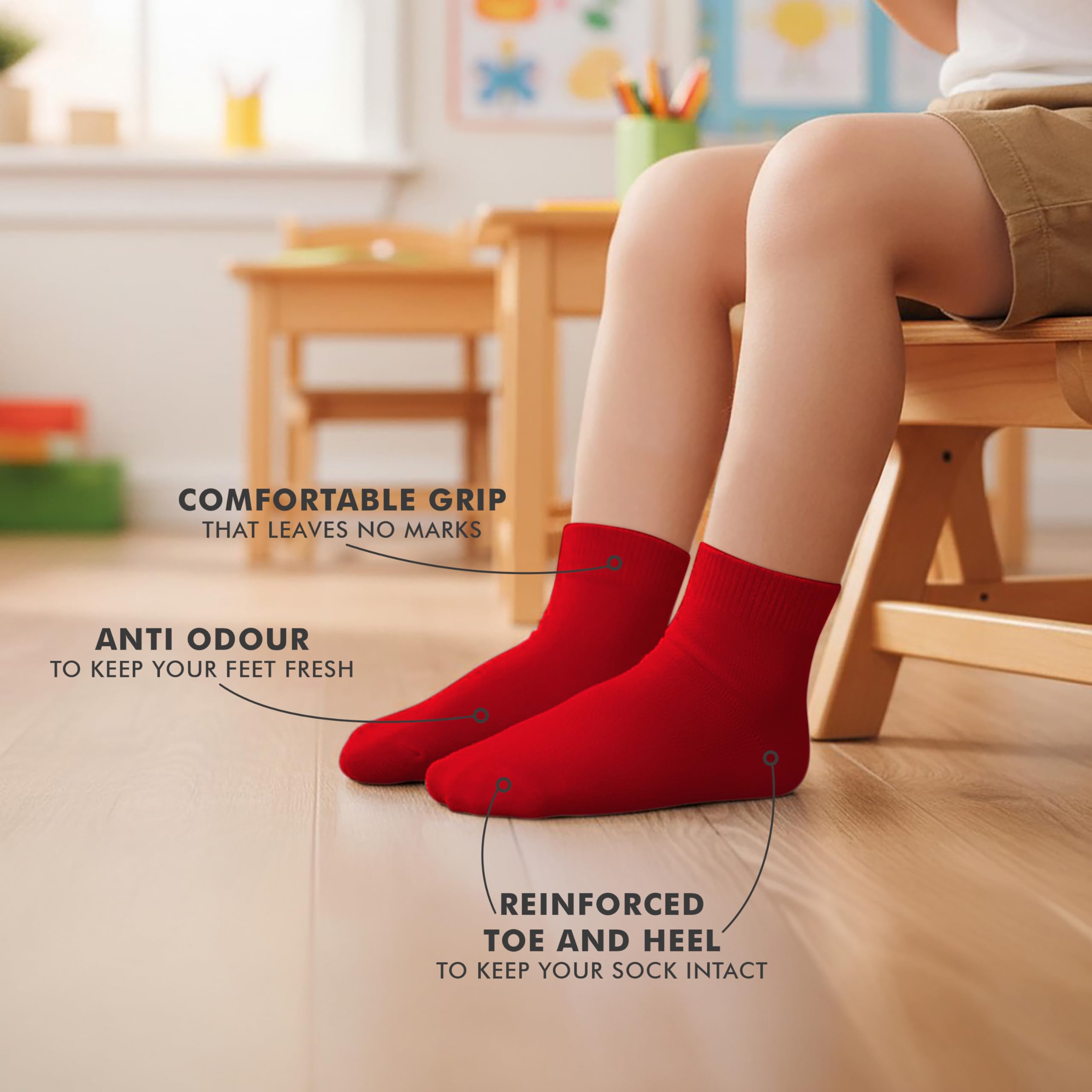 Supersox Ankle Length School Uniform Socks for Kids | Breathable Cotton | Anti-Odour & Moisture Absorbent | Durable Welt for All-Day Comfort | Red | 11 to 12 Years | Pack of 5 1