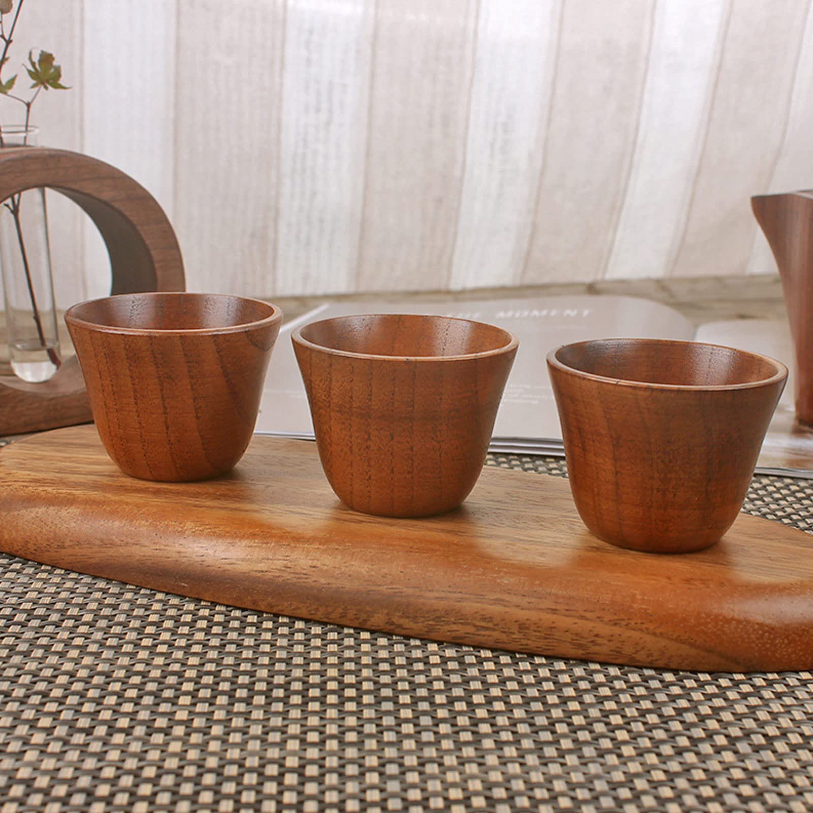 ZPSHYD 4 squisite Tazze da tè Giapponesi in Legno di Piccola capacità, Tazze da Bere in Legno, Tazze da Sake in Legno Naturale, Set da tè in Legno - Utensili da tè Resistenti al Calore