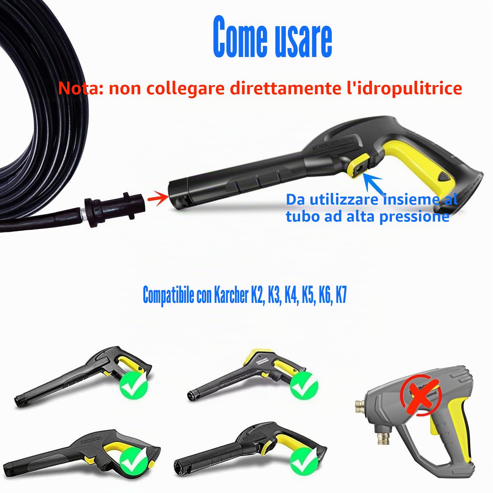 StoneBanks Sonda Sturatubi per Idropulitrici Kärcher 10m, tubo per pulizia scarichi idropulitrice adatti per Kärcher K2 K3 K4 K5 K6 K7, 180 Bar 60°C