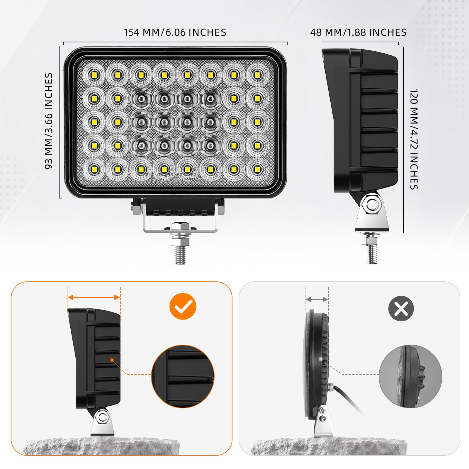 CO LIGHT 6 Zoll Rechteck LED Arbeitsscheinwerfer, 60W 10000LM 12V/24V Zusatzscheinwerfer Für Bagger, Baumaschinen, LKW, Traktor, Landmaschinen.