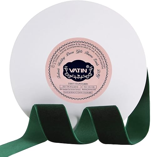 VATIN Cintas de terciopelo vintage tejidas de nailon de 1 pulgada de ancho por carrete de 10 yardas, color verde, uso perfecto para gargantilla,