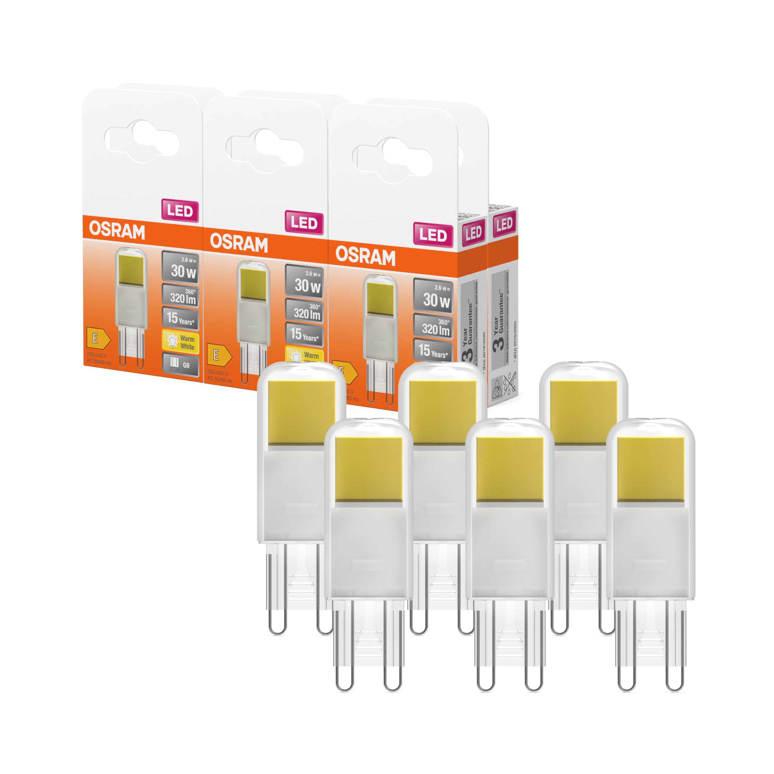 OSRAM Lampada LED LED PIN in vetro trasparente, da 2,6 W per 320 lm, luce | , LED Lamps, 17.00 Millimetres dia, , confezione da 6
